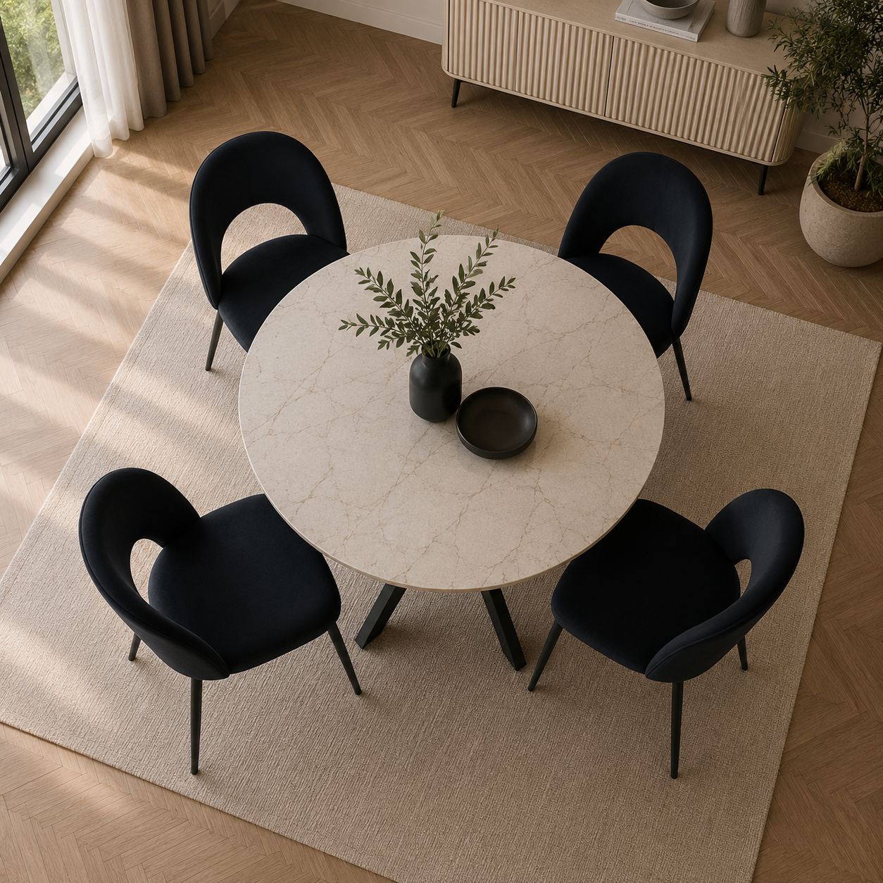 Lot de 4 chaises TEDDY métal noir velours - Noir #couleur_noir