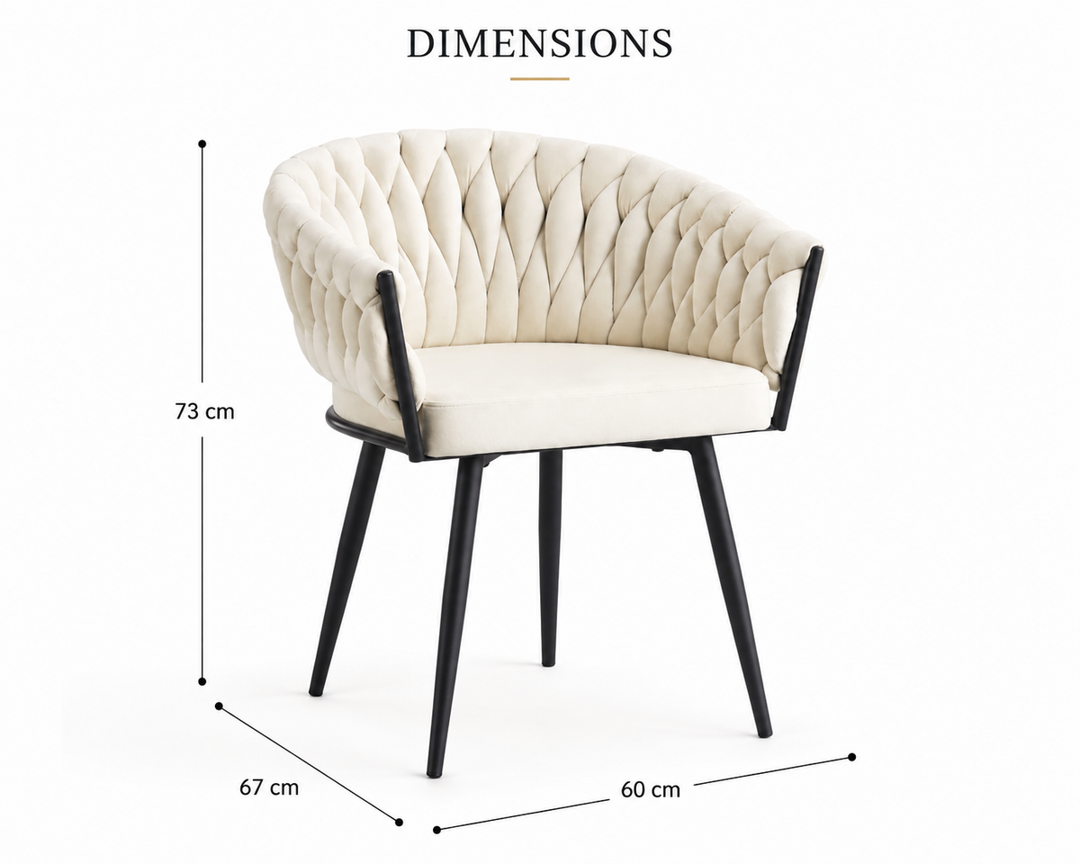 Lot de 2 chaises TRESSEES Velours Pied en métal noir - écru