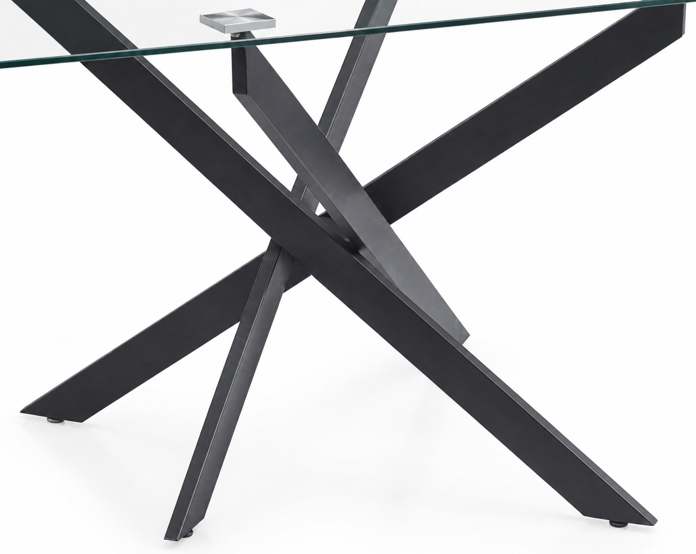 Table Repas JESSICA Métal noir et plateau en verre 150 cm 4 à 6 couverts transparent