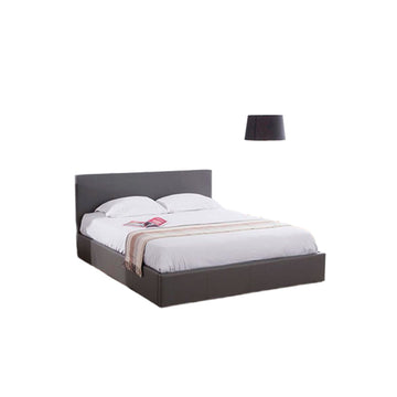 Lit Coffre 2 Places Bastien 140x190 cm Similicuir Gris Sommier Coffre Inclus
