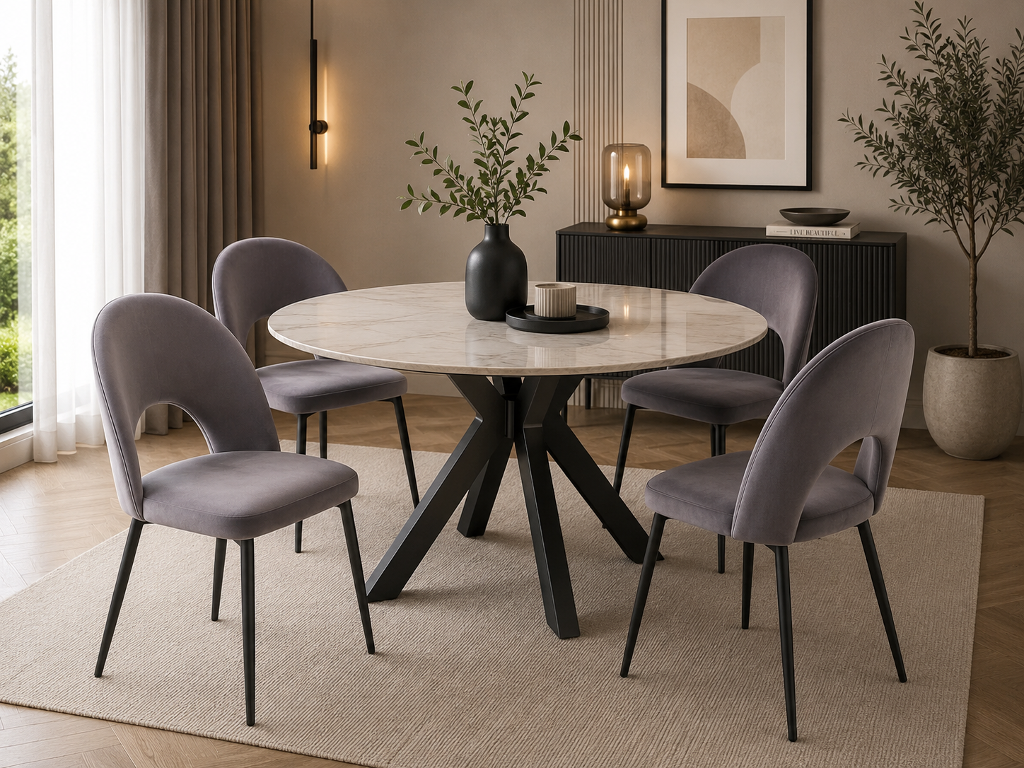 Lot de chaises TEDDY métal noir velours #couleur_anthracite