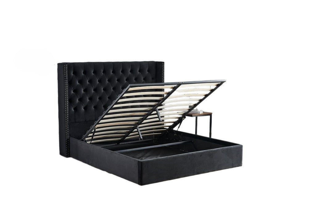 Lit COFFRE 2 places 140X190 cm cm CLOUTE velours