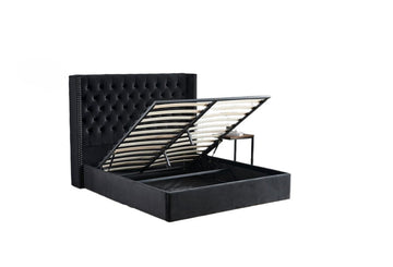 Lit COFFRE 2 places 140X190 cm cm CLOUTE velours