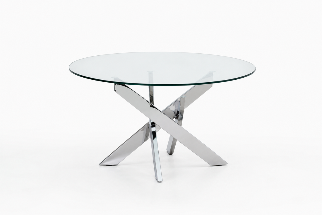 Table basse ronde JESSY pieds chrome et plateau en verre TRANSPARENT 80 cm #couleur_transparent