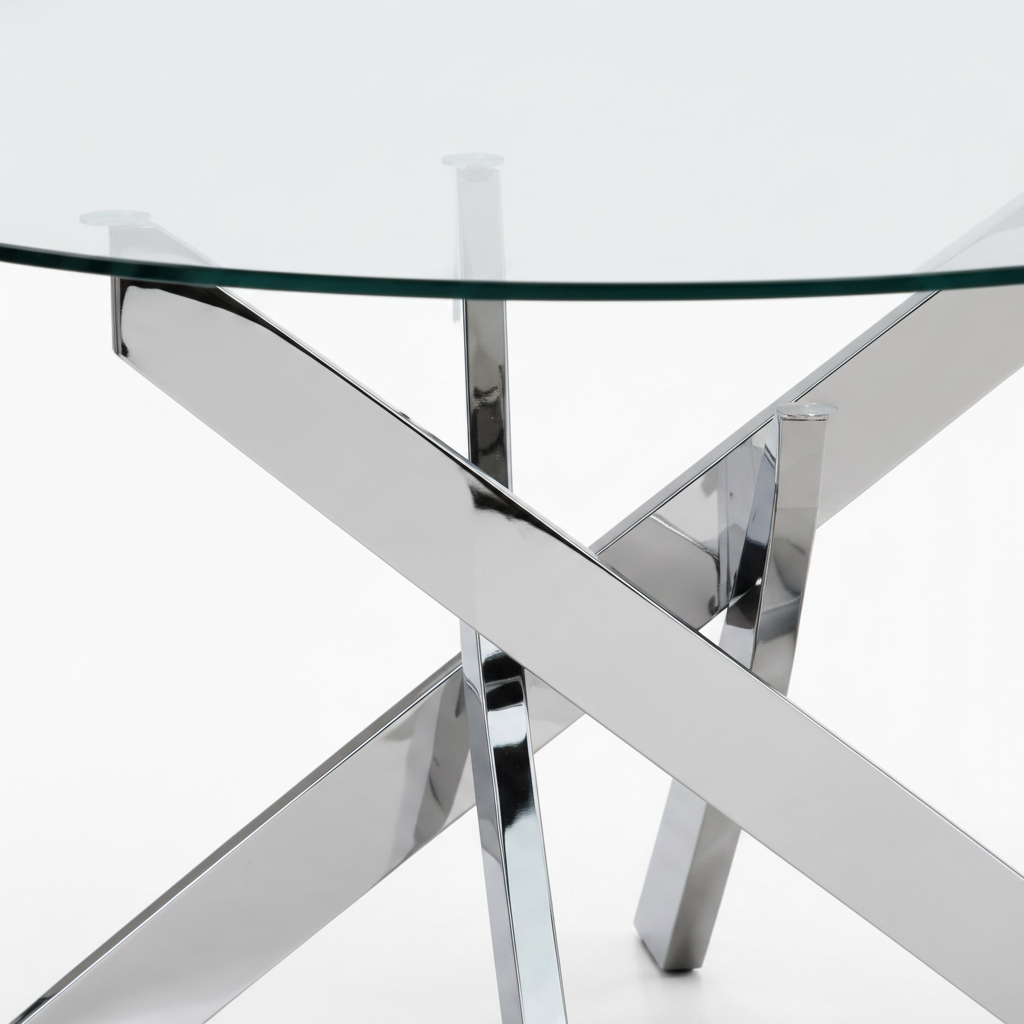 Table basse ronde JESSY pieds chrome et plateau en verre TRANSPARENT 80 cm #couleur_transparent