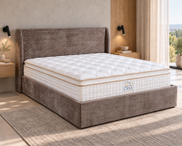 Matelas 160 × 200 cm beige — Photo en situation — lit et accessoires non inclus