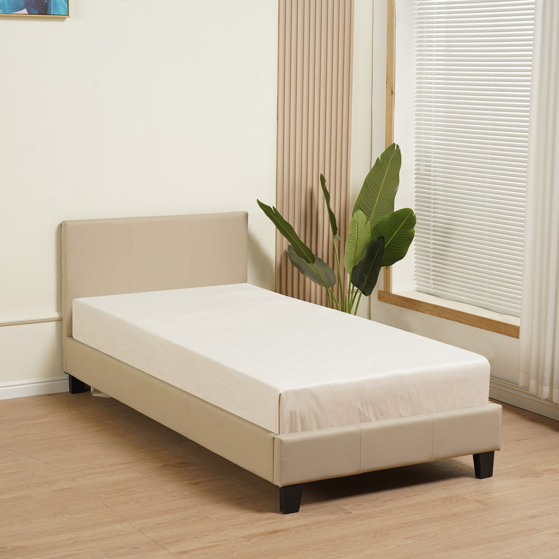 Lit MELBOURNE Similicuir 90x190 cm #couleur_taupe