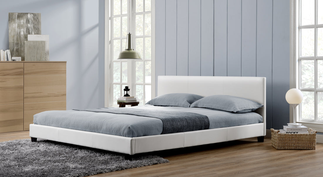 Lit 2 places  MELBOURNE simili cuir BLANC 160x200 cm avec sommier intégré