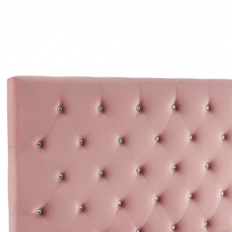 Lit coffre capitonné velours rose 160x200 cm sommier inclus VICTORIA