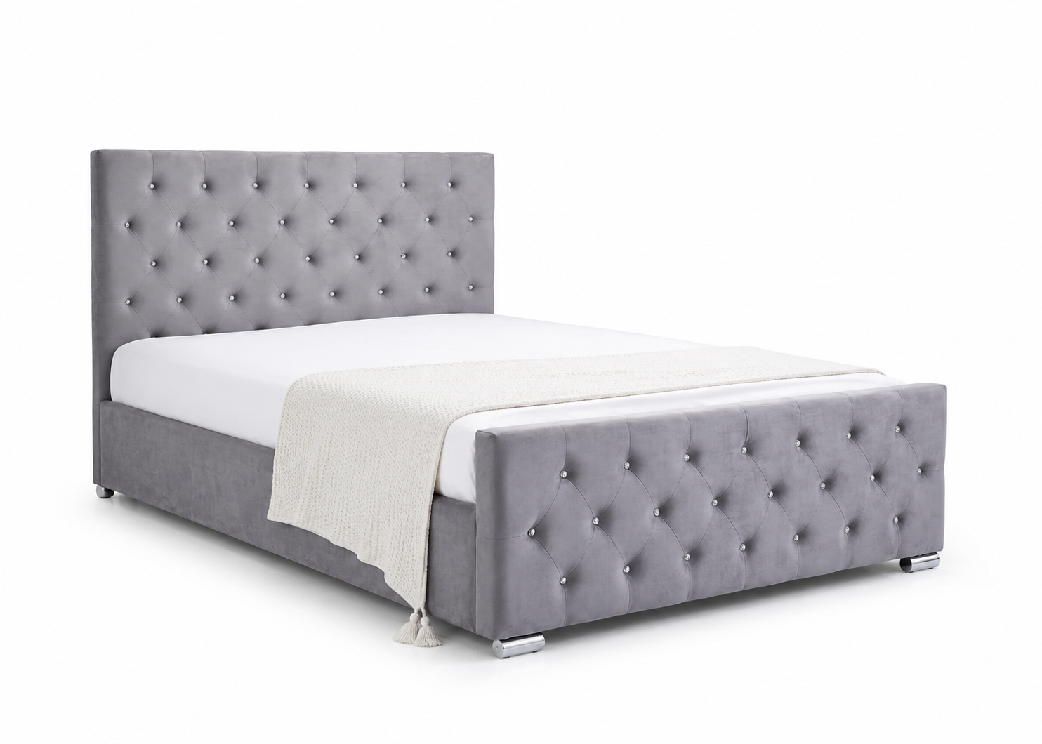 Lit 2 places 160x200 cm en velours gris sommier inclus PRESTIGE