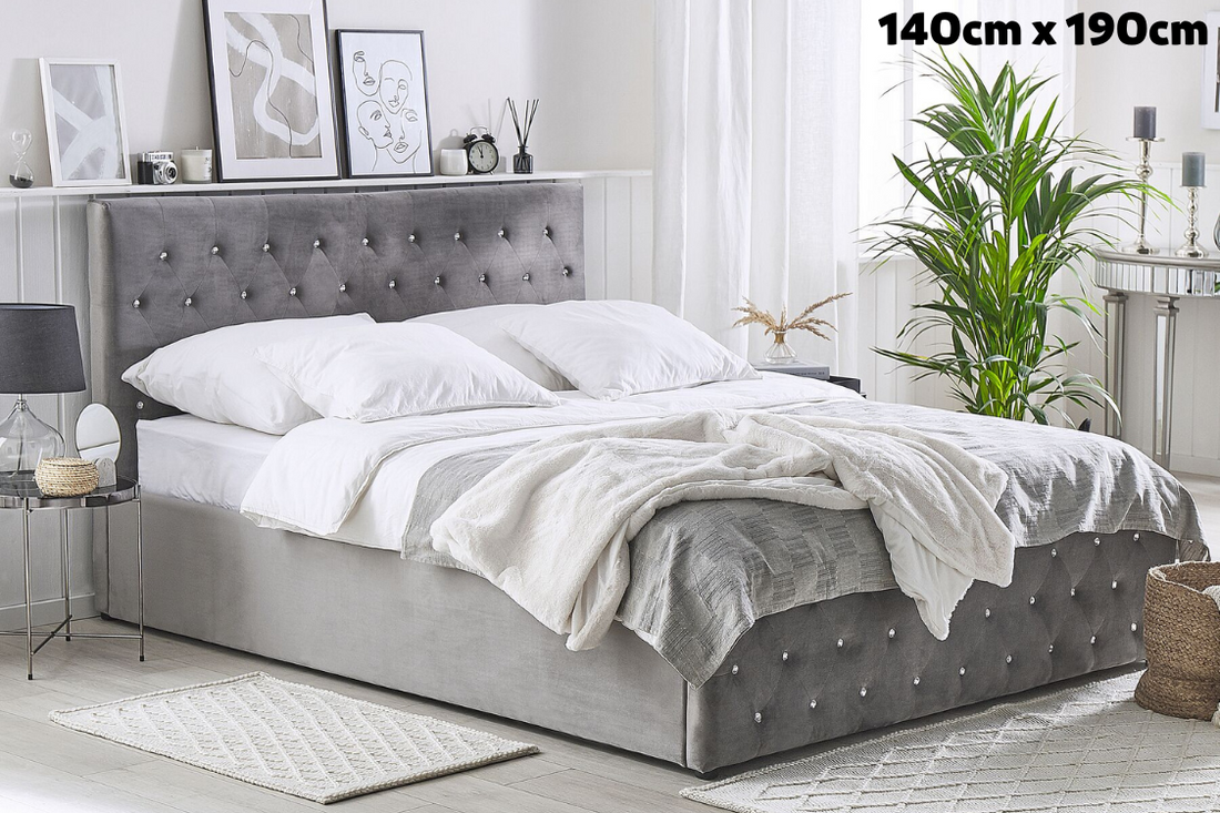 Lit PRESTIGE 2 places 140x190 cm velours gris sommier inclus