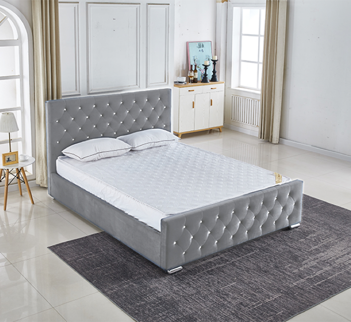 Lit PRESTIGE 2 places 140x190 cm velours gris sommier inclus