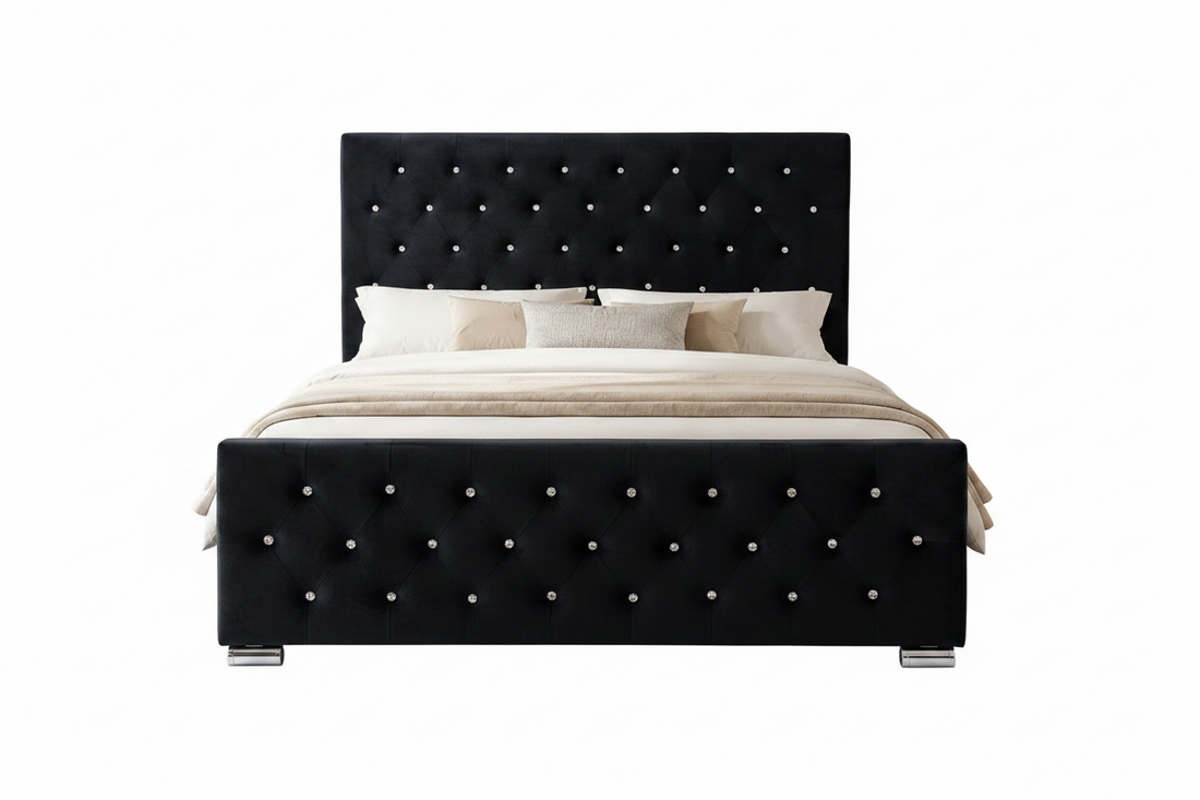 Lit PRESTIGE 2 places 140x190 cm velours noir sommier inclus PRESTIGE #couleur_noir