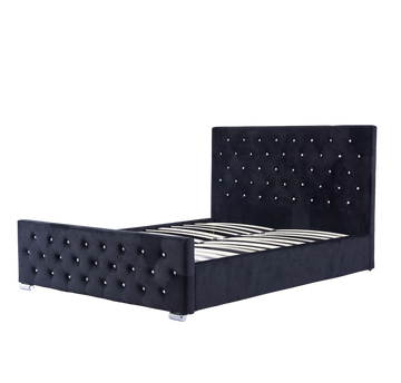 Lit PRESTIGE 2 places 160x200 cm en velours noir sommier inclus