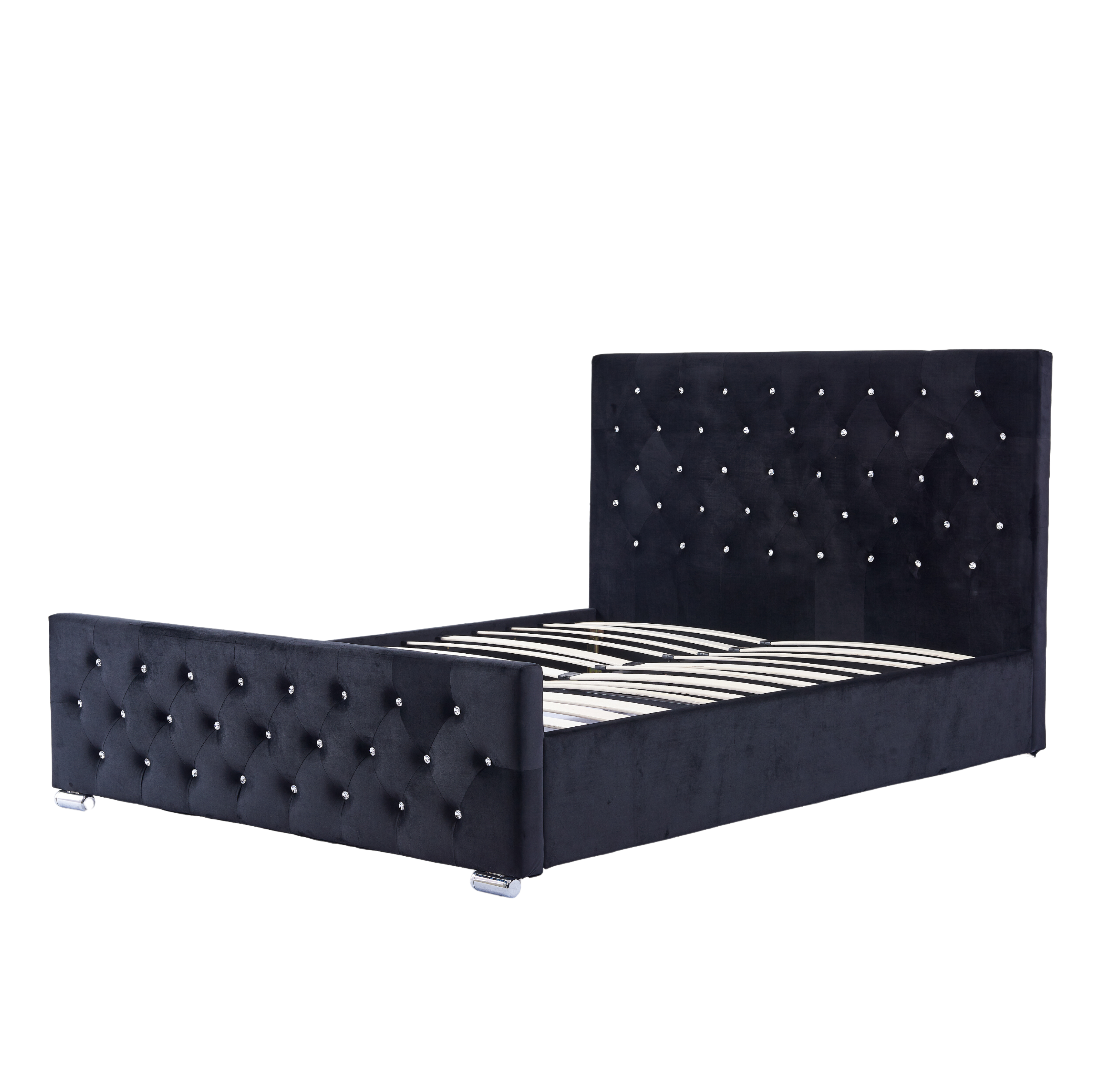 Lit PRESTIGE 2 places 140x190 cm velours noir sommier inclus