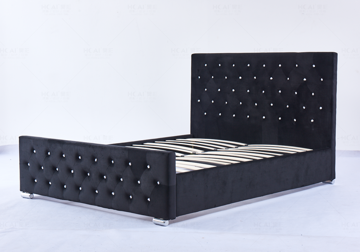 Lit PRESTIGE 2 places 140x190 cm velours noir sommier inclus