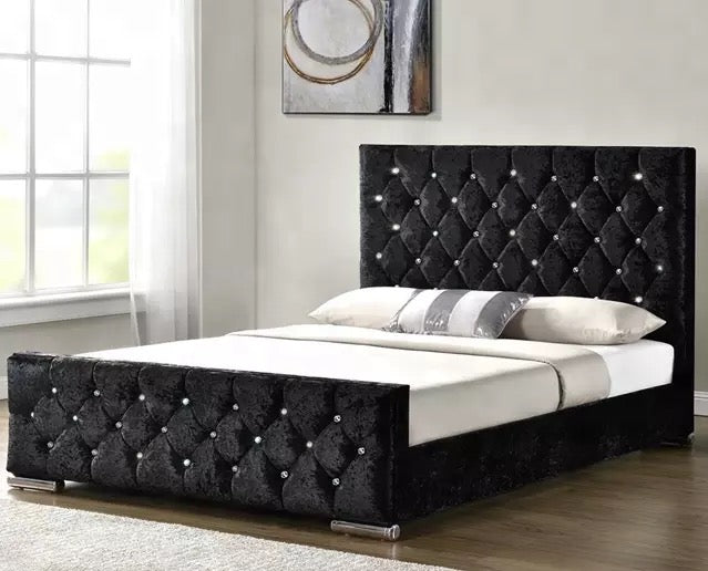 Lit PRESTIGE 2 places 140x190 cm velours noir sommier inclus