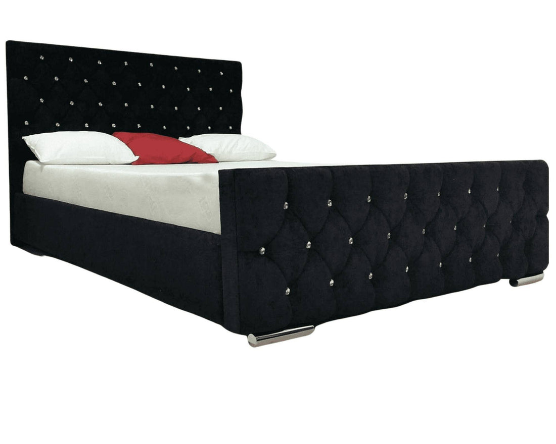 Lit PRESTIGE 2 places 140x190 cm velours noir sommier inclus