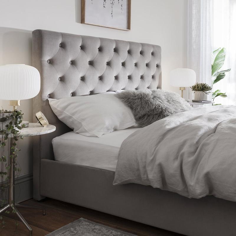 Lit PRESTIGE 2 places 160x200 cm en velours gris sommier inclus