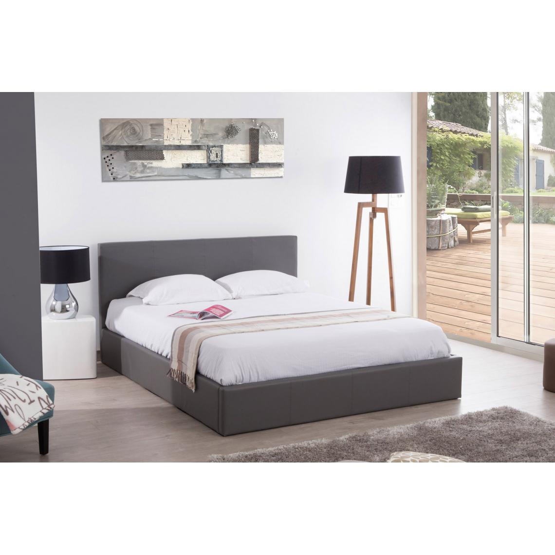 Lit coffre 2 places 160x200 cm BASTIEN simili cuir sommier inclus