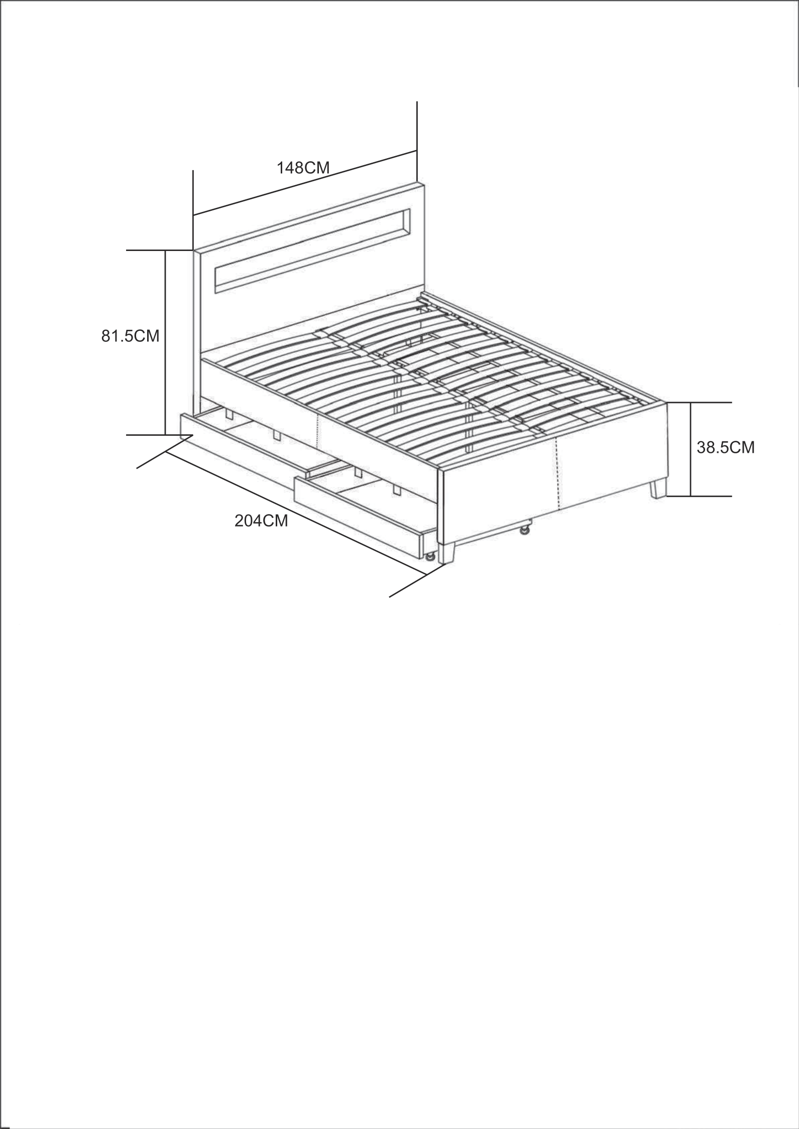 Lit 2 places 140x190 cm TIROIRS et LED sommier inclus gris