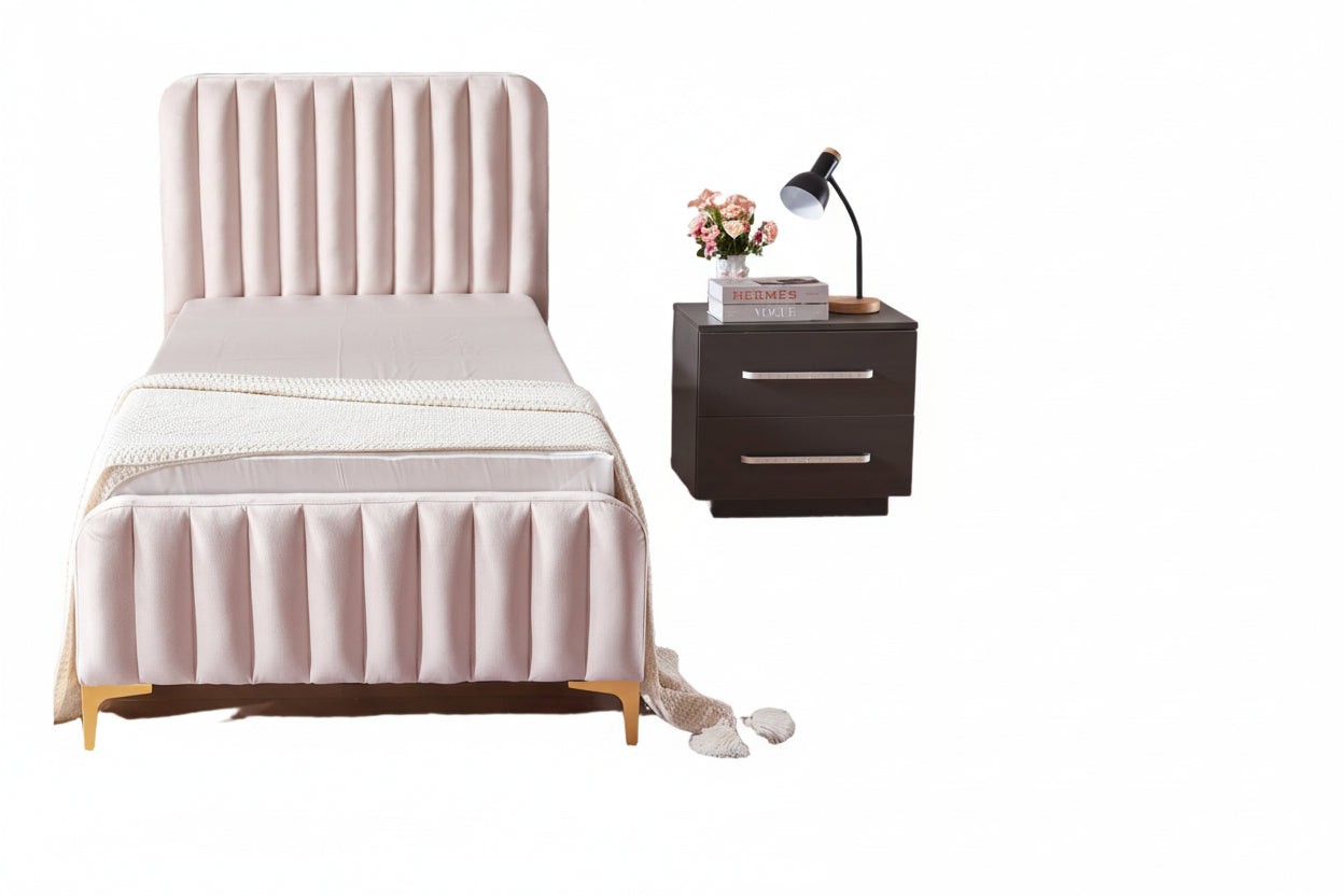 Lit 1 place velours sommier inclus 90x190 cm FAYE