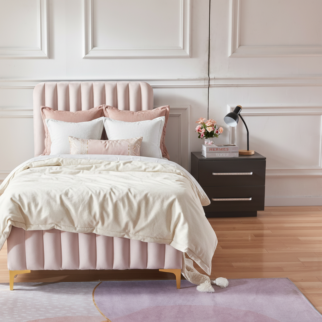 Lit FAYE Capitonné Velours 90x190 cm #couleur