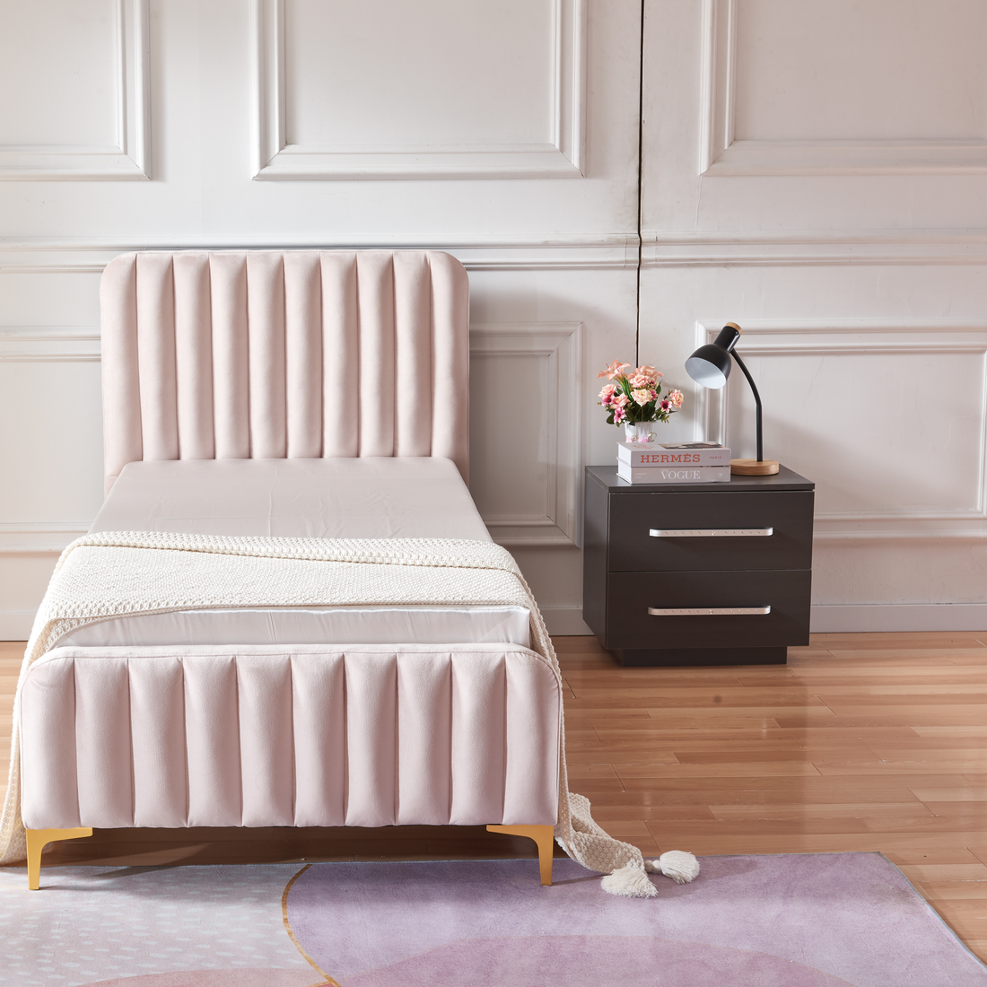 Lit FAYE Capitonné Velours 90x190 cm #couleur