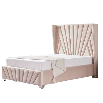Lit 2 places 140x190 cm velours Beige sommier intégré BONIFACIO