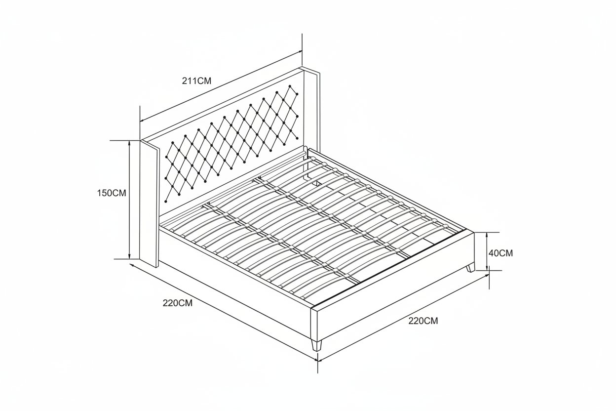 Lit double 180x200 cm velours beige tête capitonnée sommier inclus PRINCESSE