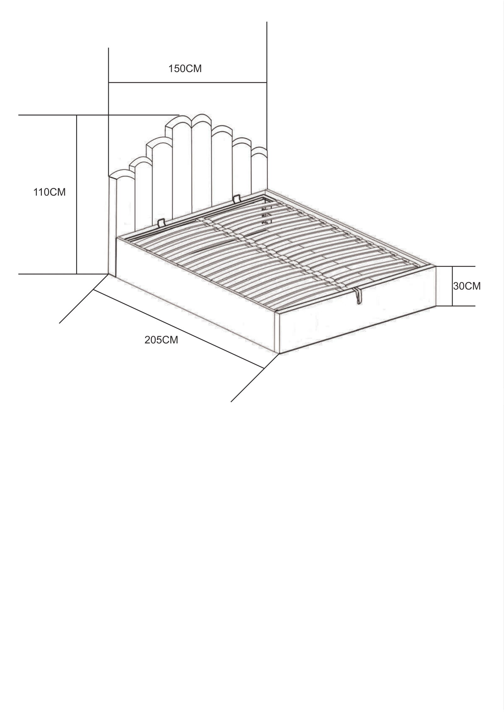 Lit coffre DOHA 2 places 140x190 cm gris sommier et coffre intégré