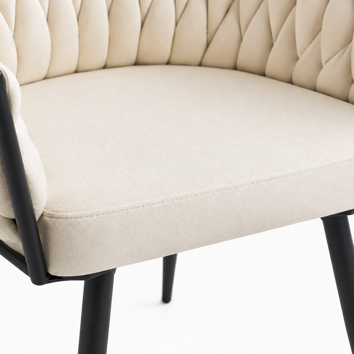 Lot de 2 chaises TRESSEES Velours Pied en métal noir - écru