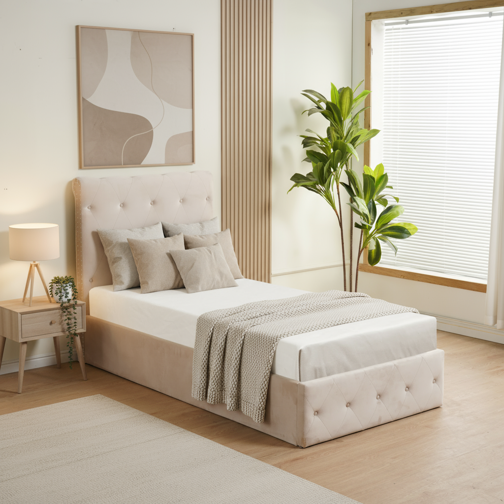 Lit coffre CORSICA 90x190 cm en velours avec rangement intégré