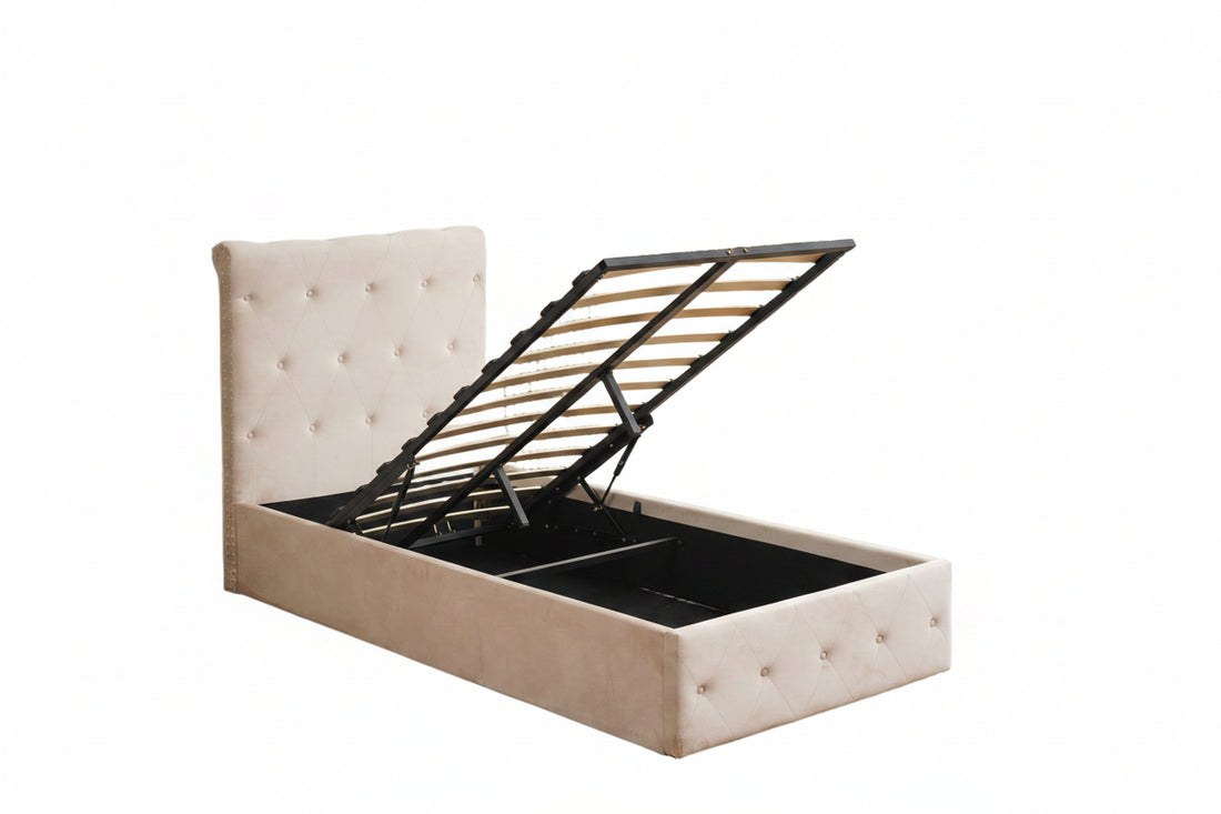 Lit coffre CORSICA 90x190 cm en velours avec rangement intégré