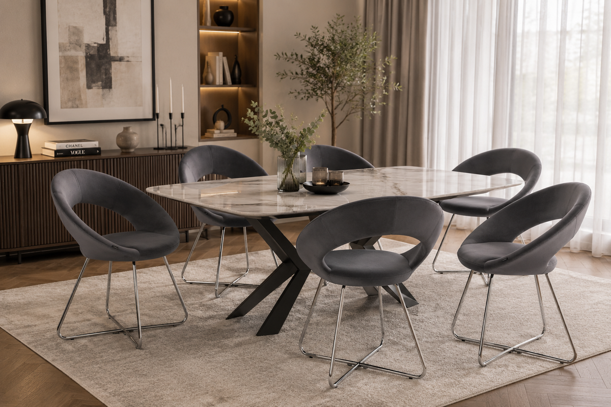 Lot de 4 Chaises BUBBLE Chrome velours - Gris