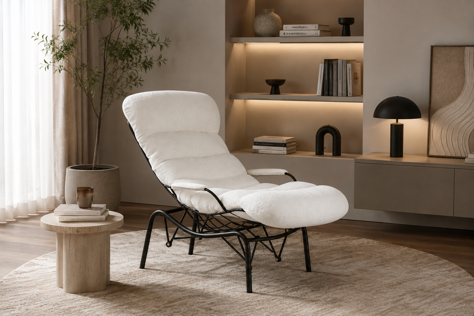 Fauteuil MONICA métal noir doudou blanc 81x118x101 cm #couleur_blanc