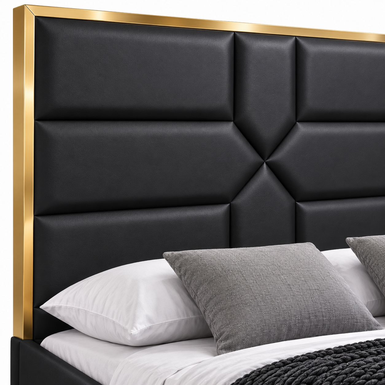 Lit 2 places GOLD MARK simili cuir noir 140x190 cm avec sommier intégré