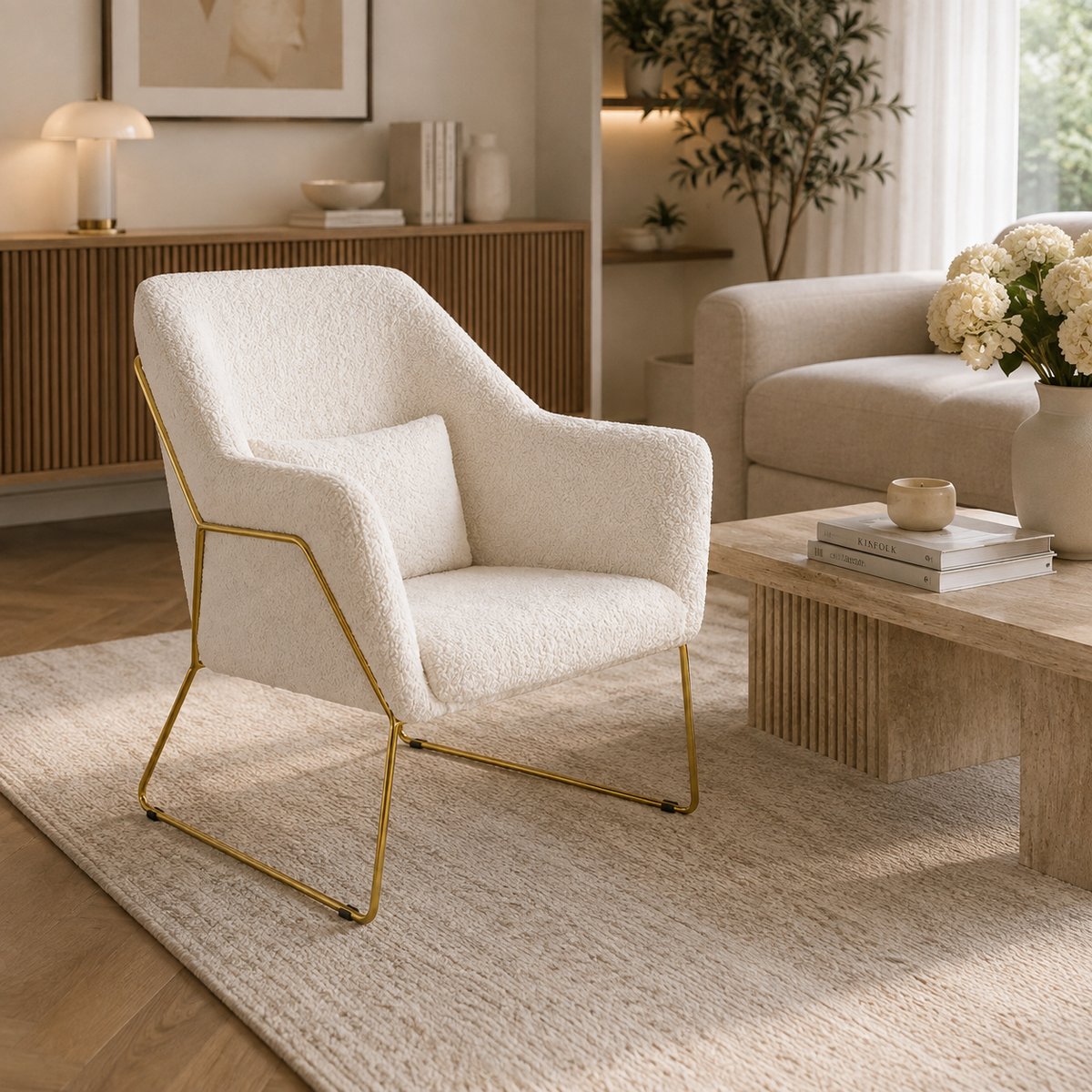 Fauteuil BASKA Gold laine beige