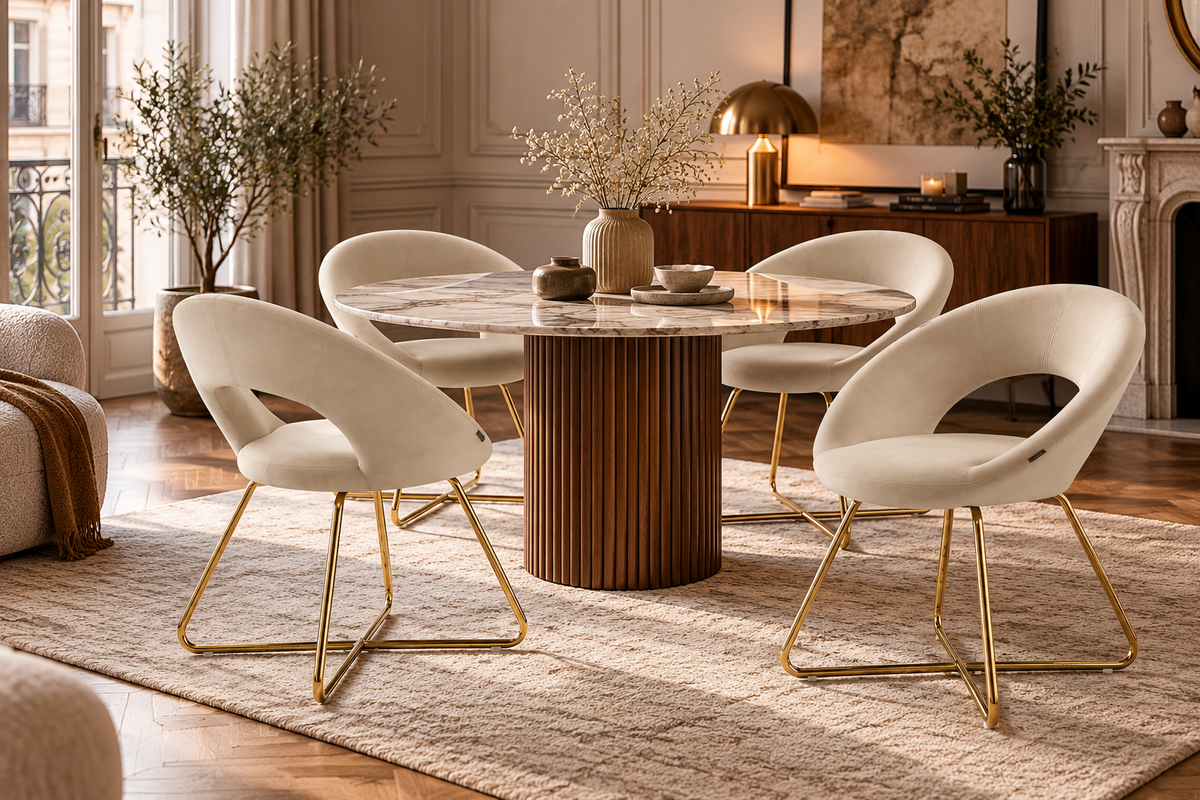 Lot de 4 Chaises BUBBLE Gold velours - écru