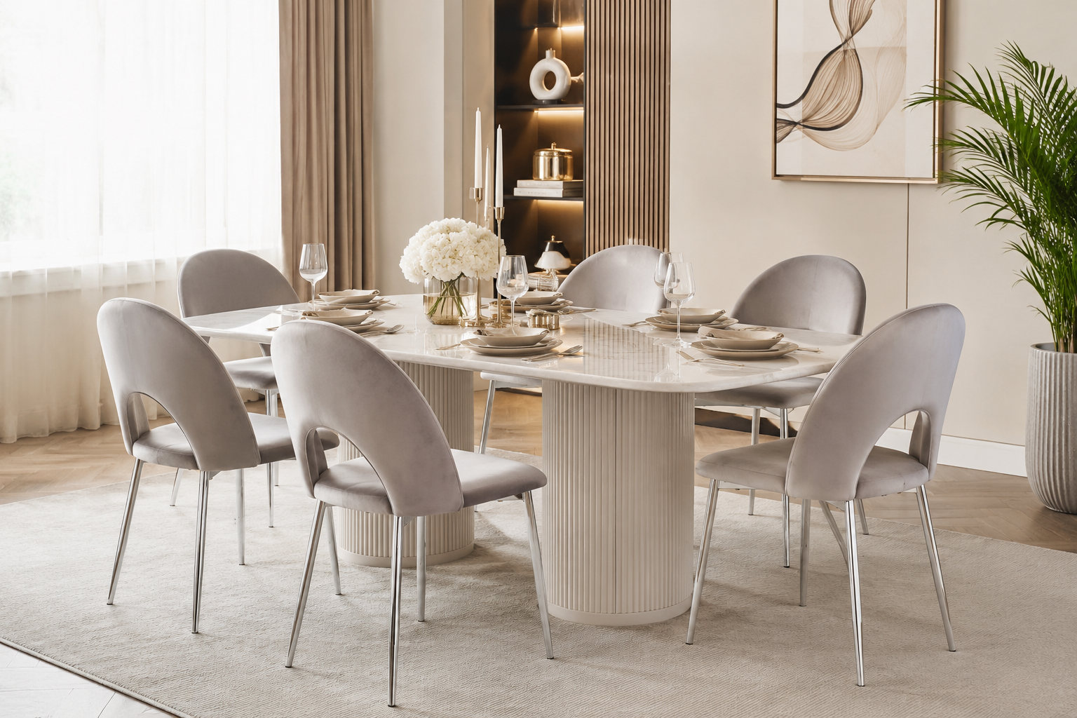 Lot de chaises TEDDY Chrome velours #couleur_gris