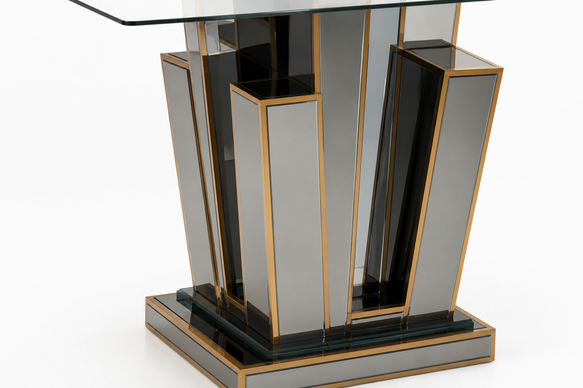 Table à manger GALAXY miroir plateau transparent
