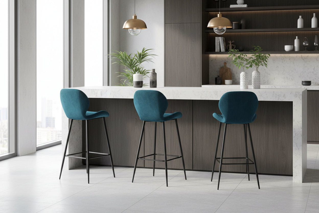 Lot de 4 tabourets de bar velours pieds métal noir 102 cm - PRADO