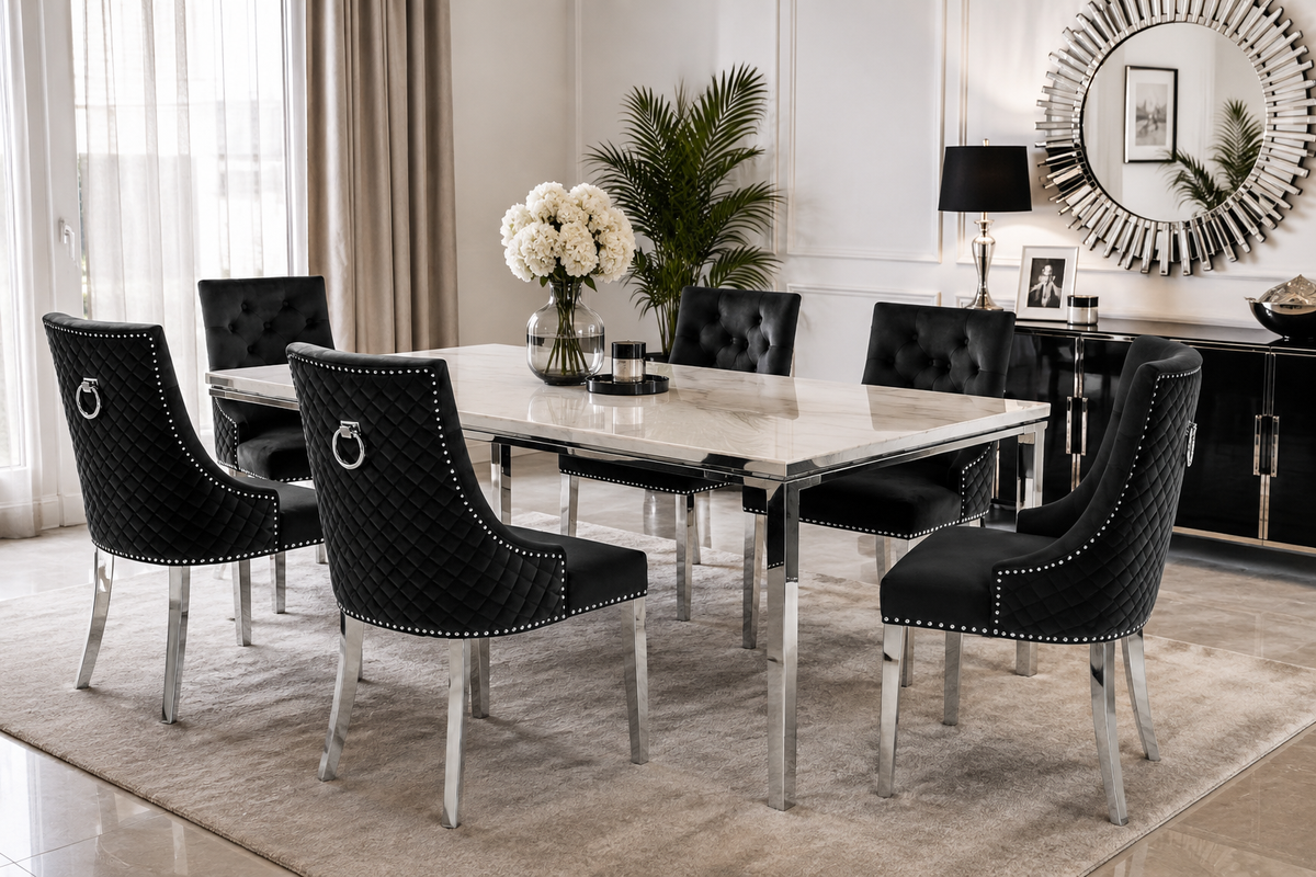 Lot de 2 chaises ANNEAU matelassée et cloutée Chrome velours - Noir
