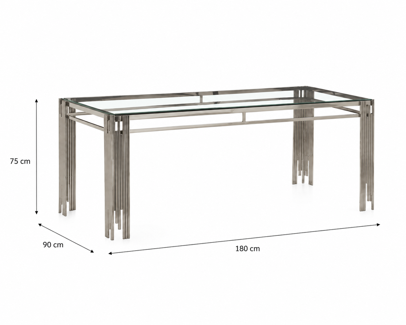 Table à manger XXL FLUTE Chrome Plateau en verre Marbré TRANSPARENT 180 cm