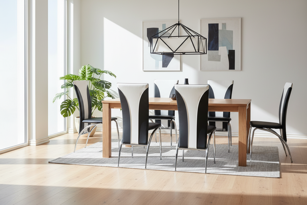 Lot 2 Chaises Salle à Manger Similicuir Noir et Blanc Pieds Chrome