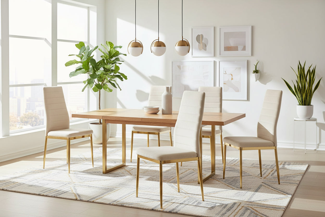 Lot de 6 chaises velours beige pieds métal gold 52x45x90 cm TOLIA