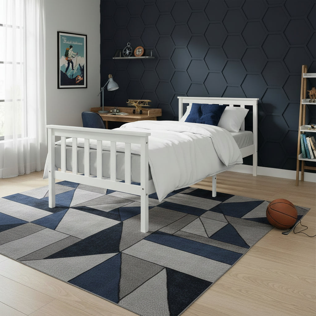 Lit 1 place 90x190 bois massif blanc sommier lattes inclus