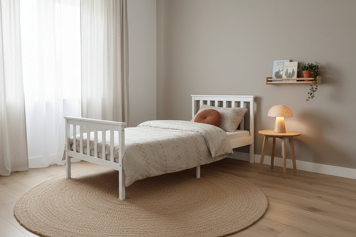 Lit 1 place 90x190 bois massif blanc sommier lattes inclus
