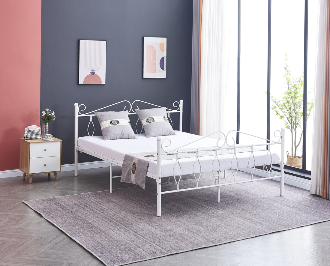 Lit JULIE Métal 2 Places 140x190 cm avec sommier #couleur_blanc