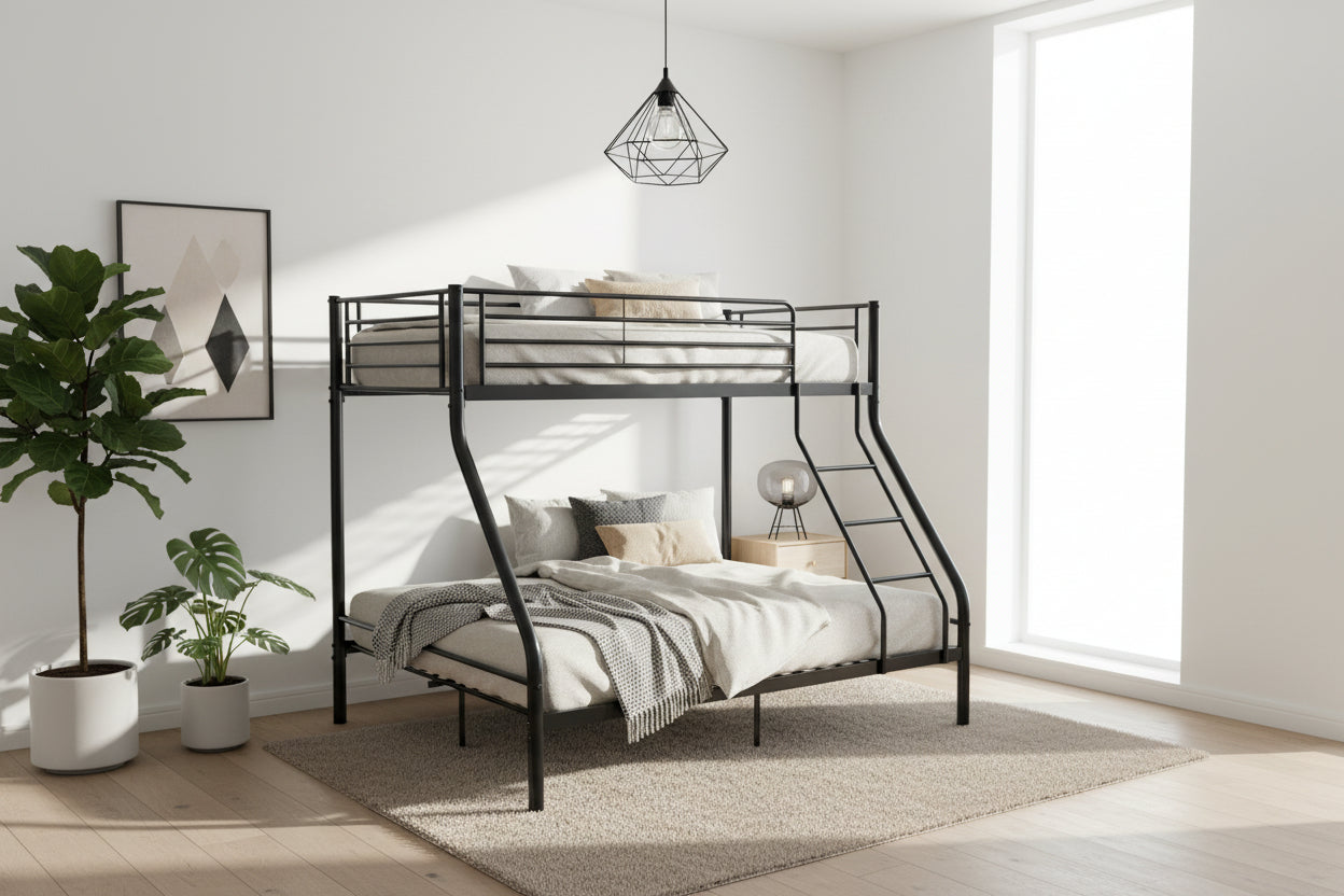 Pack Lit superposé 3 places + Matelas compris 2+1 métal COSTO sommier inclus #Couleur_noir